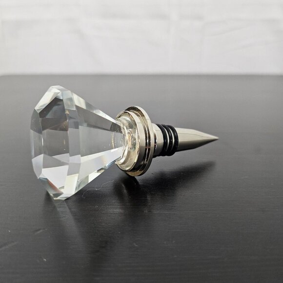Clear Crystal Diamond Cut Wine Bottle Stopper Faceted Glass Barware - Picture 1 of 5